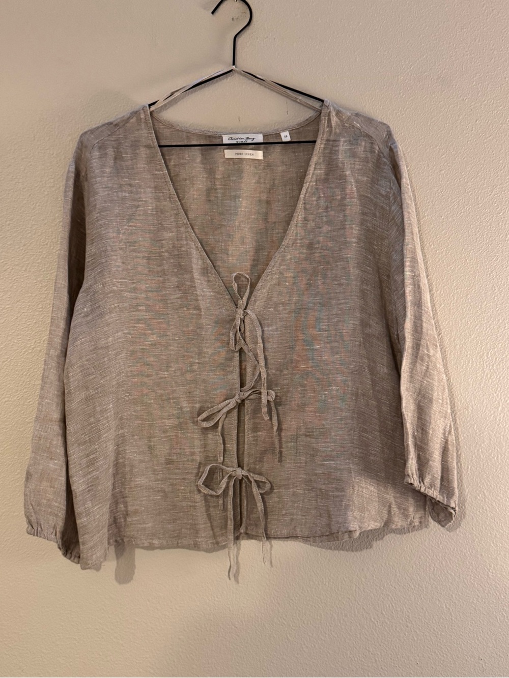 Canyon River Blues Neutral Tie-Front Linen-Blend Tunic in Beige